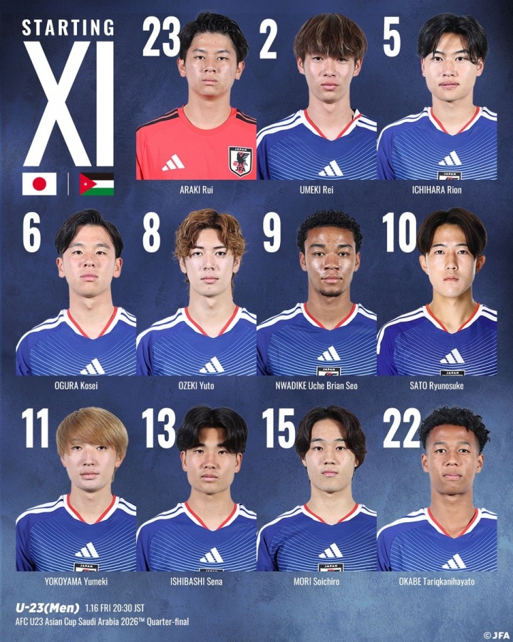 开云-U23亚洲杯淘汰赛日本vs约旦首发：佐藤龙之介、大关友翔出战